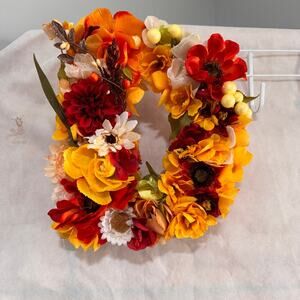 Floral Letter “D” Wall Decor Yellow, Orange & White Artificial Flowers